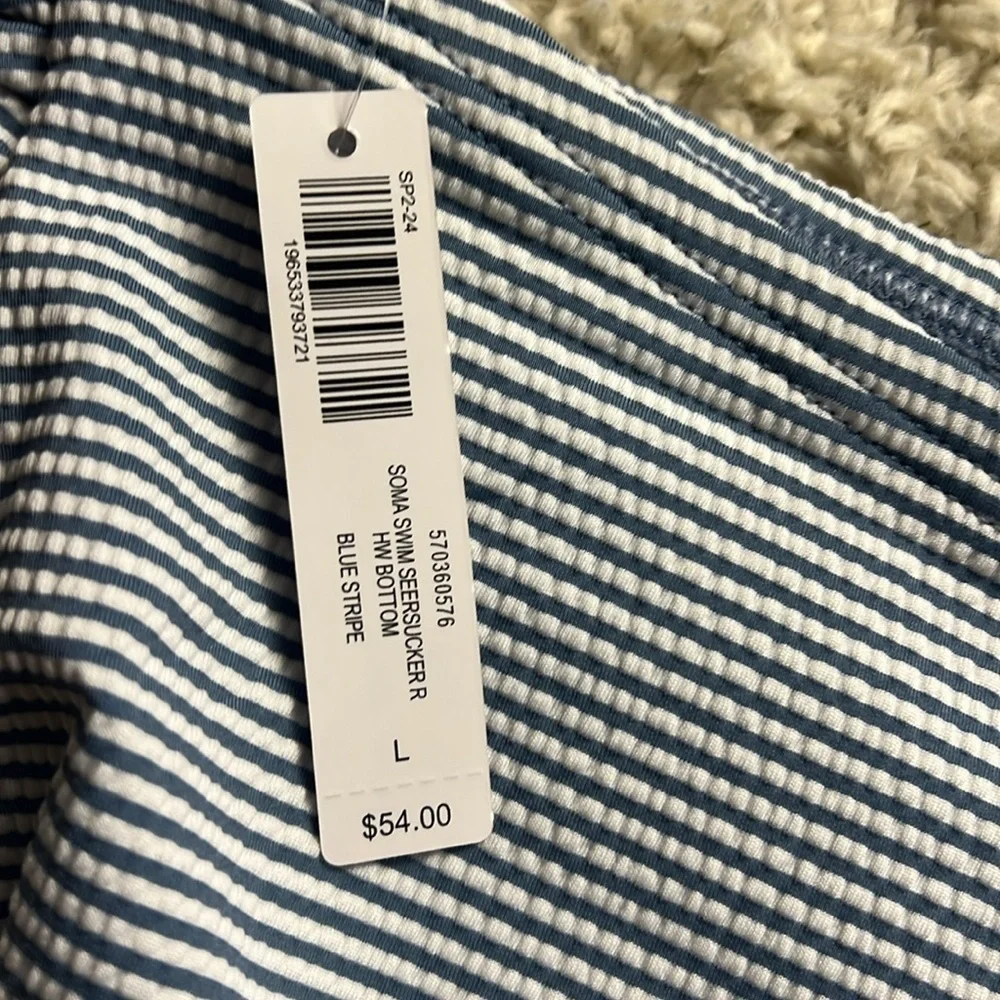 SOMA BLUE/WHITE SEERSUCKER HIGH WAIST SWIM BOTTOMS NWT SIZE LARGE